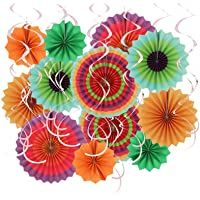 TAECOOOL 24 abanicos de papel colgantes de colores para colgar- abanicos de papel colgantes y borlas- guirnalda de papel…